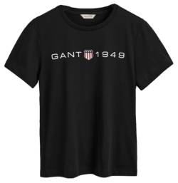GANT Damen REG Printed Graphic T-Shirt, Black, M von GANT