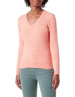 GANT Damen Stretch Cotton Cable V-Neck Pullover, Peachy PINK, S von GANT