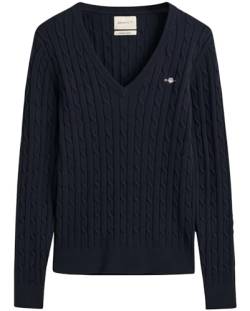 GANT Damen Stretch Cotton Cable V-neck Pullover, Evening Blue, XXL EU von GANT