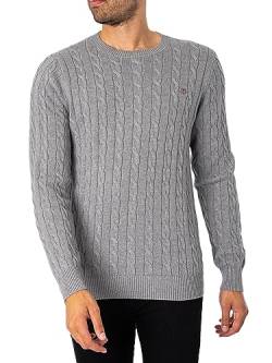 GANT Herren Cotton Cable C-neck Pullover, Grey Melange, XL EU von GANT