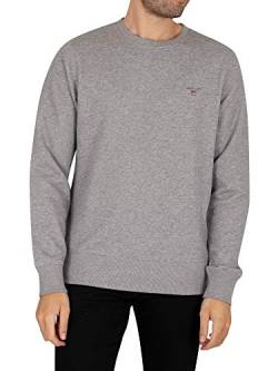 GANT Herren ORIGINAL C-Neck Sweat Sweatshirt, Grey Melange, XS von GANT