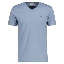 GANT Herren Slim Shield V-Neck T-Shirt, Dove Blue, M von GANT