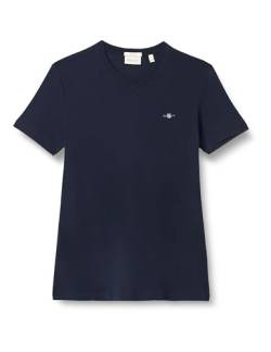 GANT Herren Slim Shield V-Neck T-Shirt MIT V-Ausschnitt SCHMALE Passform, Evening Blue, S von GANT