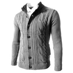 GAOHONGMEI Herren Strickjacke, Pullover, warm, Winter, Strickpullover, Stehkragen, Knopf, Cardigan, lange Ärmel, Jacken, Gr. L, Grau von GAOHONGMEI