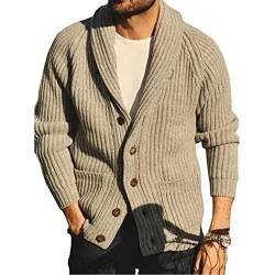 GAOHONGMEI Herren Strickjacke, Strickjacke, Pullover, Mantel, dick, Schalkragen, schmale Jacken, langärmelig, Strickpullover, Herbst, Winter, warm, Oberteil, Khaki-XL von GAOHONGMEI