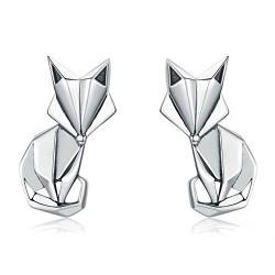 Origami Fuchs Ohrringe 925 Sterling Silber niedliches Tier hypoallergen Ohrstecker Paar Mädchen weiblich Geburtstagsgeschenk Gr. Einheitsgröße, silber von GAOHONGMEI