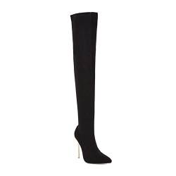 GAOword 10CM / 3,93 Zoll Modische Spitze High Heels Sexy Elegante Damen Nachtclub Stiefel Hohe Kniehohe Tube Pole Dance Plus Größe Stiefel,Schwarz,48 EU von GAOword