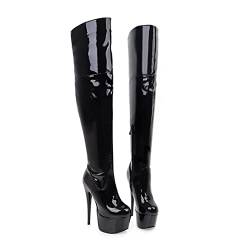 GAOword 15,5 cm / 6,1 "Mode Spitz Plateau High Heels Sexy Elegante Damen Nachtclub Stiefel Hohe Kniehohe Pole Dance Stiefel,Schwarz,44 EU von GAOword