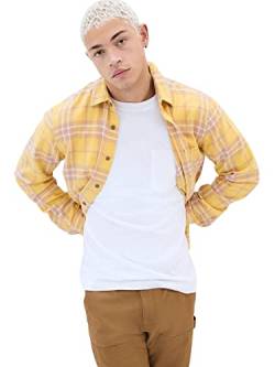 GAP Herren Langärmeliges Flanellhemd mit Knopfleiste Hemd mit Button-Down-Kragen, Gelb Beige Plaid, L von GAP