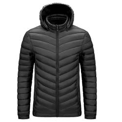 GARCAN Herren Jacke Übergangsjacke Steppjacke mit Kapuze Ultraleichte Isolierte Winterjacke Outdoorjacke Freizeitjacke Reißverschlusstasche Abnehmbare Kapuze Extra Große Größe 6XL,Schwarz,L von GARCAN