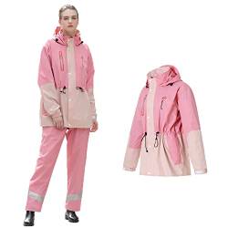 GARCAN Herren Regenanzug Reflektierender Taillen Kordelzug YKK-Reißverschluss Achselbelüftung Versteckter Regenhose Wasserdichter Anzug Outdoor Regenmantel Winddicht Regenjacke,Rosa,3XL von GARCAN