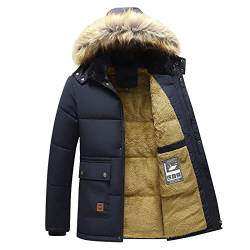 Herren Winddicht Jacke Gefüttert Steppjacke Winterjacke Daunenmantel Baumwolljacke Outdoorjacke Mantel Herrenjacken Voller Reißverschluss Abnehmbarer hut Abnehmbarer Pelzkragen,Blau,4XL von GARCAN