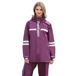 GARCAN Regenausrüstung für Männer und Frauen Wasserdicht Leicht Regenanzüge Sets Winddichte Kapuze Regenbekleidung Arbeitskleidung Regenjacke und Regenhose für Outdoor-Aktivitäten,Lila,XL von GARCAN