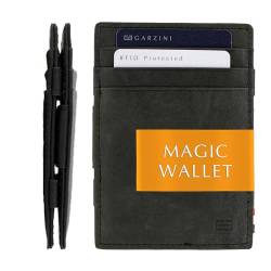 GARZINI Magic Wallet, RFID Geldbeutel für Herren aus echtem Leder für 10 Karten, Mini Geldboerse als Geschenk für Männer, Brushed Black von GARZINI