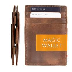 GARZINI Magic Wallet, RFID Geldbeutel für Herren aus echtem Leder für 10 Karten, Mini Geldboerse als Geschenk für Männer, Brushed Brown von GARZINI