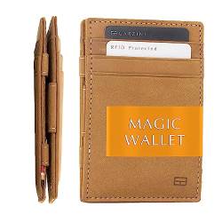 GARZINI Magic Wallet, RFID Geldbeutel für Herren aus echtem Leder für 10 Karten, Mini Geldboerse als Geschenk für Männer, Camel Brown von GARZINI