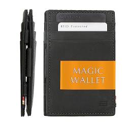GARZINI Magic Wallet, RFID Geldbeutel für Herren aus echtem Leder für 10 Karten, Mini Geldboerse als Geschenk für Männer, Carbon Black von GARZINI