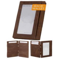 GARZINI Magic Wallet, RFID Geldbeutel für Herren aus echtem Leder mit Platz für 8 Karten, Mini Geldbörse als Geschenk für Männer, mit Ausweisfenster, Brushed Brown von GARZINI