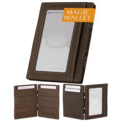 GARZINI Magic Wallet, RFID Geldbeutel für Herren aus echtem Leder mit Platz für 8 Karten, Mini Geldbörse als Geschenk für Männer, mit Ausweisfenster, Java Brown von GARZINI