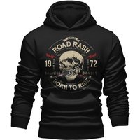 GASOLINE BANDIT® Kapuzensweatshirt für Biker, Racer, Motorradfahrer: Road Rash - Born to Ride Print von GASOLINE BANDIT