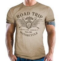 GASOLINE BANDIT® T-Shirt in Washed Sand Optik für Biker, Racer: Road Trip von GASOLINE BANDIT