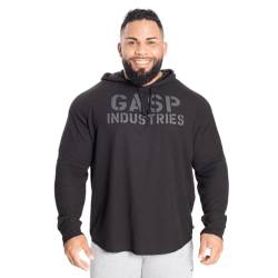 GASP Long Sleeve Thermal Hoodie Black/Black Bodybuilding (l) von GASP