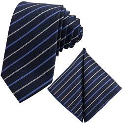 GASSANI 2-Set Krawattenset, 6Cm Schmale Dünne Dunkel-Blaue Herren-Krawatte Gestreift Z Sakko Anzug, Schlips Binder Ein-Stecktuch Mehrfarbig Streifen von GASSANI