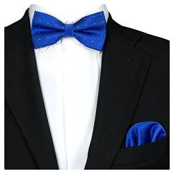 GASSANI 2Tlg Fliegenset, Festliche Royal-Blaue Herren-Fliege Silber Gepunktet, Hochzeitsfliege Anzug-Schleife Vor-Gebunden Ein-Stecktuch Vorgefaltet von GASSANI