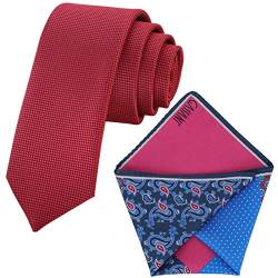 GASSANI 6cm Breite, Rote Schmale Dünne Herrenkrawatte Strukturiert Extra-Lang, Krawatten-Set, Herrenschlips Einstecktuch Bunt 4 Verschiedene Designs von GASSANI