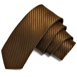 GASSANI Braune schmale dünne 5cm Krawatte gestreift | Skinny Herrenkrawatte Braun zum Sakko Anzug | Schlips Binder einfarbig mit Streifen von GASSANI