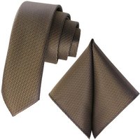 GASSANI Krawatte Dünne Schmale Extra Lange Jacquard Herren-Krawatte Fein Karo (Set, 2-St., Skinny, Slim-Fit, Schmal, 6cm, Hochzeitskrawatte, mit Einstecktuch) Grid, Klein-Kariert, Pique, Gepunktet, Matt, Seide-Touch von GASSANI