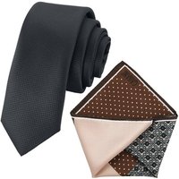 GASSANI Krawatte Herren-Krawatte Rips Fine Karo, z. Anzug Schmal Slim, Uni Seide Touch (Set, 2-St., 2, Skinny Tie, Schlips, mit 4-Design, Einstecktuch, Bunt, Gemustert, Kariert, Geblümt, Paisley, Getupft, Gepunktet, Floral) Blumen Blüten Punkte Dots Pünktchen Tupfen Tropfen Rauten, Seide Touch von GASSANI