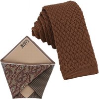 GASSANI Krawatte Herren-Krawatte Strick-Krawatte Uni, z. Anzug Schmal Slim, Rhomben (Set, 2-St., Skinny Tie, Wollkrawatte, Gestrickt, mit 4-Design, Einstecktuch, Paisley, Gemustert, Punkte, Gepunktet) Woll-Schlips Kavalierstuch Dots Pünktchen Rauten Blumen, Seide Touch von GASSANI