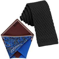 GASSANI Krawatte Herren-Krawatte Strick-Krawatte Uni, z. Anzug Schmal Slim, Rhomben (Set, 2-St., Skinny Tie, Wollkrawatte, Gestrickt, mit 4-Design, Einstecktuch, Paisley, Gemustert, Punkte, Gepunktet) Woll-Schlips Kavalierstuch Dots Pünktchen Rauten Blumen, Seide Touch von GASSANI