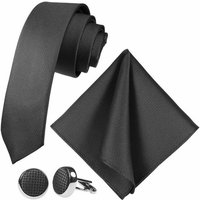 GASSANI Krawatte Hochzeitskrawatte Festlich, Herren-Krawatte Hochzeit Schlips zum Sakko (Set, 3-St., Krawattenset, mit Einstecktuch, Manschettenknöpfe, Slim Fit, Skinny Tie, Dünn, Extra Länge) Schmal (6cm), Grid, Klein-Kariert, Pique, Fein Karo, Matt, Seide-Touch von GASSANI