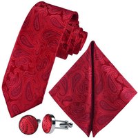 GASSANI Krawatte Hochzeitskrawatte Paisley Festlich, Herren-Krawatte Hochzeit Schlips (Set, 3-St., Krawattenset, Einstecktuch, Manschettenknöpfe) Dünn, Schmal, Slim Tie, Satin Jacquard Floral Gemustert, Seide-Touch von GASSANI