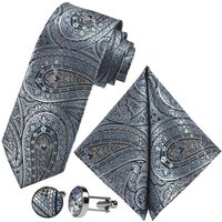 GASSANI Krawatte Hochzeitskrawatte Paisley Festlich, Herren-Krawatte Hochzeit Schlips (Set, 3-St., Krawattenset, Einstecktuch, Manschettenknöpfe) Dünn, Schmal, Slim Tie, Satin Jacquard Floral Gemustert, Seide-Touch von GASSANI