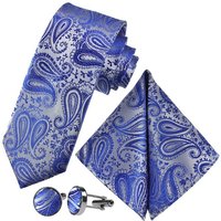 GASSANI Krawatte Hochzeitskrawatte Paisley Festlich, Herren-Krawatte Hochzeit Schlips (Set, 3-St., Krawattenset, Einstecktuch, Manschettenknöpfe) Dünn, Schmal, Slim Tie, Satin Jacquard Floral Gemustert, Seide-Touch von GASSANI