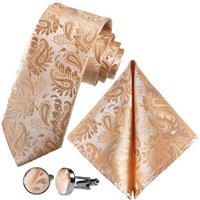 GASSANI Krawatte Hochzeitskrawatte Paisley Festlich, Herren-Krawatte Hochzeit Schlips (Set, 3-St., Krawattenset, Einstecktuch, Manschettenknöpfe) Dünn, Schmal, Slim Tie, Satin Jacquard Floral Gemustert, Seide-Touch von GASSANI