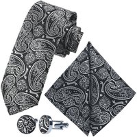 GASSANI Krawatte Hochzeitskrawatte Paisley Festlich, Herren-Krawatte Hochzeit Schlips (Set, 3-St., Krawattenset, Einstecktuch, Manschettenknöpfe) Dünn, Schmal, Slim Tie, Satin Jacquard Floral Gemustert, Seide-Touch von GASSANI