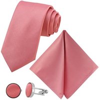 GASSANI Krawatte Hochzeitskrawatte Satin, Herren-Krawatte Hochzeit Schlips z Anzug (Set, 3-St., Krawattenset, mit Einstecktuch, Manschettenknöpfe) Uni, Mattes Seide-Touch-Finish von GASSANI