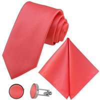 GASSANI Krawatte Hochzeitskrawatte Satin, Herren-Krawatte Hochzeit Schlips z Anzug (Set, 3-St., Krawattenset, mit Einstecktuch, Manschettenknöpfe) Uni, Mattes Seide-Touch-Finish von GASSANI