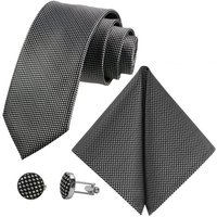 GASSANI Krawatte Hochzeitskrawatte Tuch Festlich Schmal, Karo Herren-Schlips Business (Set, 3-St., Krawattenset, mit Einstecktuch, Manschettenknöpfe) Kariert, Gepunktet, Punkte, Dots, Tupfen, Grid Struktur, Seide-Touch von GASSANI