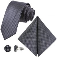 GASSANI Krawatte Hochzeitskrawatte Tuch Festlich Schmal, Karo Herren-Schlips Business (Set, 3-St., Krawattenset, mit Einstecktuch, Manschettenknöpfe) Kariert, Gepunktet, Punkte, Dots, Tupfen, Grid Struktur, Seide-Touch von GASSANI