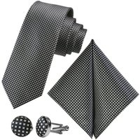 GASSANI Krawatte Karo Hochzeitskrawatte Tuch Festlich Schmal, Herren-Schlips Business (Set, 3-St., Krawattenset, mit Einstecktuch, Manschettenknöpfe) Kariert, Gepunktet, Punkte, Dots, Tupfen, Grid Struktur, Seide-Touch von GASSANI