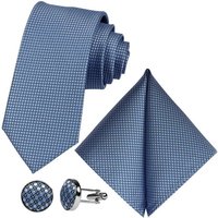 GASSANI Krawatte Karo Hochzeitskrawatte Tuch Festlich Schmal, Herren-Schlips Business (Set, 3-St., Uni, Einfarbig, Krawattenset, mit Einstecktuch, Manschettenknöpfe) Kariert, Gepunktet, Punkte, Dots, Grid Struktur, Matt Seide-Touch von GASSANI