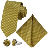 GASSANI Krawatte Karo Hochzeitskrawatte Tuch Festlich Schmal, Herren-Schlips Business (Set, 3-St., Uni, Einfarbig, Krawattenset, mit Einstecktuch, Manschettenknöpfe) Kariert, Gepunktet, Punkte, Dots, Grid Struktur, Matt Seide-Touch von GASSANI