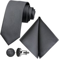 GASSANI Krawatte Karo Hochzeitskrawatte Tuch Festlich Schmal, Herren-Schlips Business (Set, 3-St., Uni, Einfarbig, Krawattenset, mit Einstecktuch, Manschettenknöpfe) Kariert, Gepunktet, Punkte, Dots, Grid Struktur, Matt Seide-Touch von GASSANI