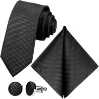 GASSANI Krawatte Karo Hochzeitskrawatte Tuch Festlich Schmal, Herren-Schlips Business (Set, 3-St., Uni, Einfarbig, Krawattenset, mit Einstecktuch, Manschettenknöpfe) Kariert, Gepunktet, Punkte, Dots, Grid Struktur, Matt Seide-Touch von GASSANI