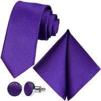 GASSANI Krawatte Karo Hochzeitskrawatte Tuch Festlich Schmal, Herren-Schlips Business (Set, 3-St., Uni, Einfarbig, Krawattenset, mit Einstecktuch, Manschettenknöpfe) Kariert, Gepunktet, Punkte, Dots, Grid Struktur, Matt Seide-Touch von GASSANI